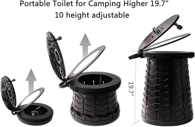 Portable Toilet for Camping Portable Folding Toilet with Carry Bag, Retractable Travel Toilet Foldable Stool Camping Toilet for Adults Kids, Height Adjustable & Sturdy Capacity 880 Lbs