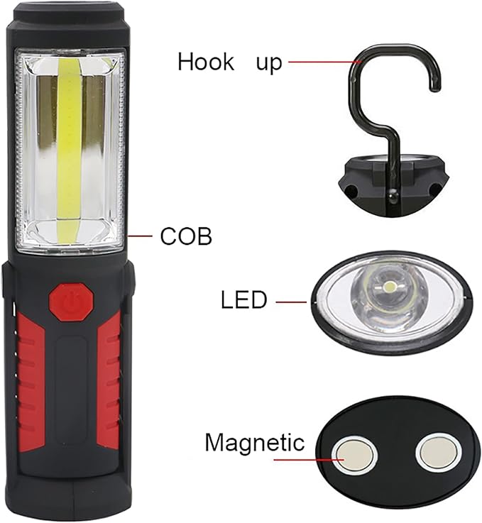 LED Magnetic Worklight,Portable Battery Powered Inspection Lamp Trouble Light for Mechanic Tool,Camping,Grill,Emergency(Red,Batteries NOT Included)
