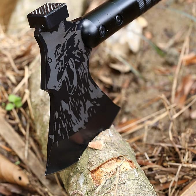 LIANTRAL Survival Camping Axe, Folding Tactical Axe Hatchet with Hammer, Nylon Sheath for Outdoor Adventures