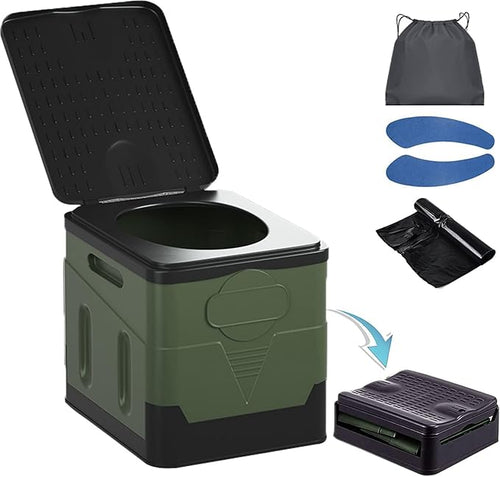Portable Camping Toilet Water-Proof, Foldable, & Supports up to 700lbs (Army Green, 10.6 * 11.8 * 11.8 INCH)