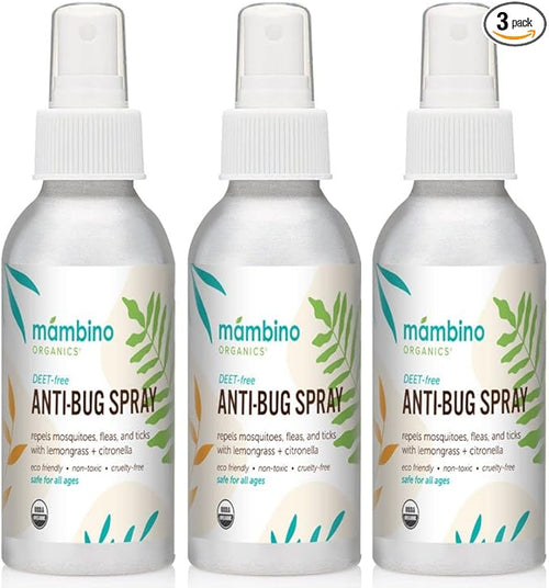 Anti-Bug Spray DEET-Free – Organic, All-Natural Bug Spray Travel Size Made with Nourishing Essential Oils – Bug Repellent for Babies, Kids, Adults, Camping, & More by Mambino Organics, 3-Pack, 2.7 Oz.