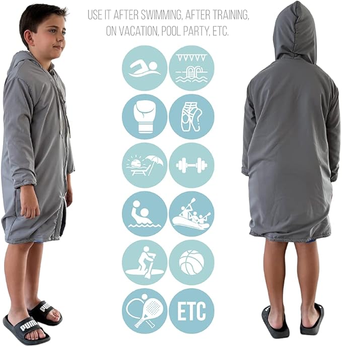 MACAR sport TOWEL swimming parka, waterproof fabric on the outside, dry jacket for kids and adults