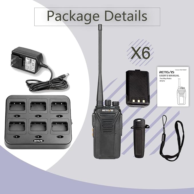 Retevis RT27V MURS 2 Way Radio, Walkie Talkies Rechargeable, Long Range, Multi-Unit Charger, License Free, Rugged, Two Way Business Radios for Emergency Rescue Farm Church(6 Pack)