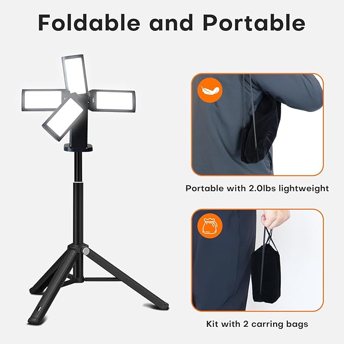 4000LM Camping Light,Rechargeable LED Work Lights with Telescopic Stand & Remote, 14000mAh Waterproof IPX5 Outdoor Lights,Emergency Lighting for Camping,Hiking,Power Outages