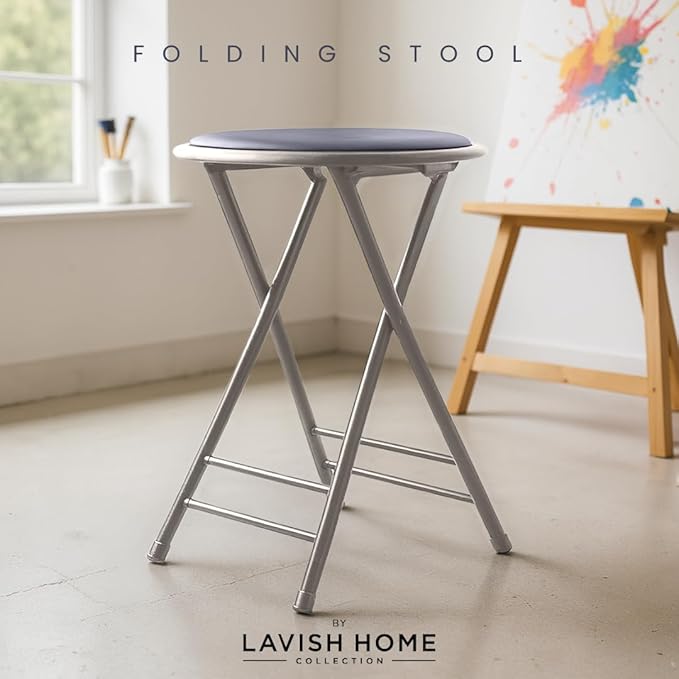 Lavish Home Folding Stool - Backless 24-Inch Stool with 225lb Capacity for Kitchen or Rec Room - Portable Indoor Counter Bar Stools (Gray)