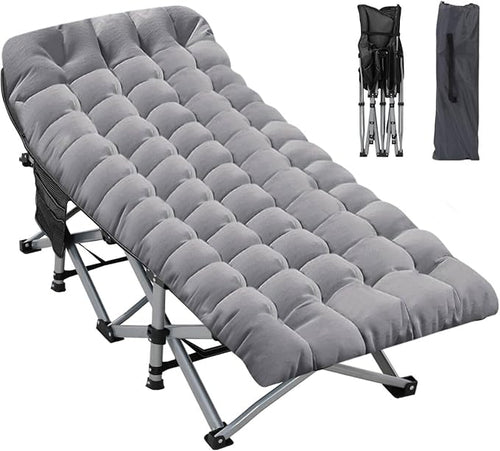 Folding Camping Cot 28inch w/Mattress, Heavy Duty Portable Sleeping Cot with Carry Bag, Double Layer Oxford Travel Camp Cots for Outdoors & Indoors, Suit for Adults Kids,Grey