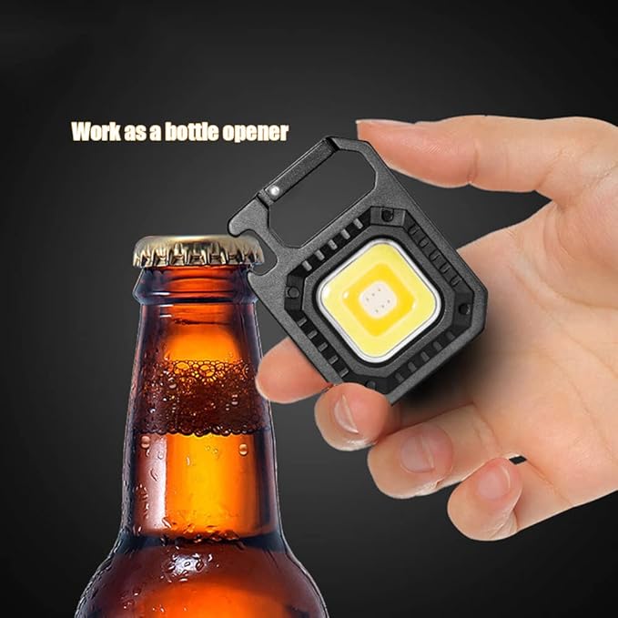 Mini LED Flashlight COB Rechargeable Keychain with 7 Light Modes Portable Pocket Light 500 Lumens Max with Folding Bracket Bottle Opener for Fishing Walking Camping (Type-1)