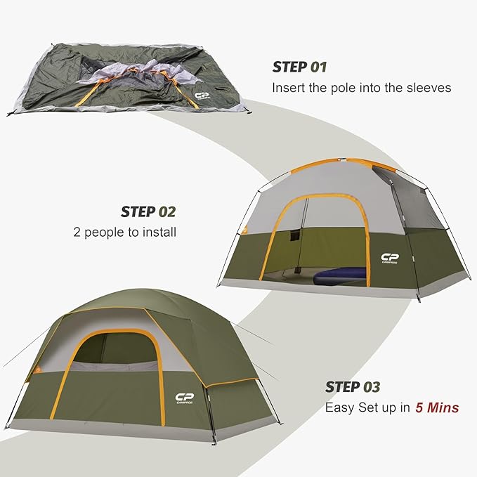 CAMPROS CP Tents for Camping 4 Person Tent Waterproof Windproof Double Layer Camping Tent, Easy Setup Dome Tent with Large Mesh Windows & Wider Door for Outdoor Camping & Hiking