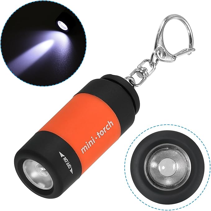 PATIKIL 2.1" Mini Rechargeable LED Keychain Flashlight, EDC Portable Small Torch with USB Charging for Everyday Carry, Orange
