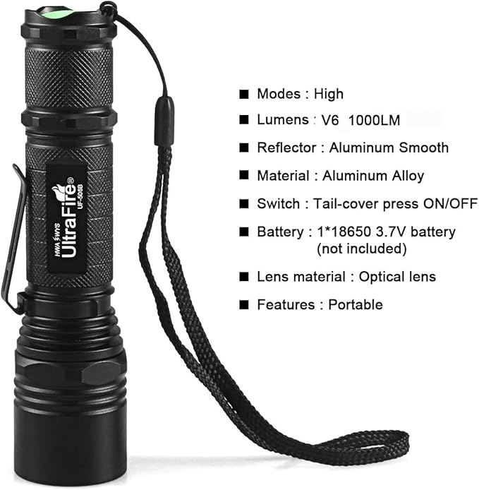 ULTRAFIRE LED Flashlight with Holster,WF-506B Single Mode EDC Handheld Tactical Flashlight,Super Bright 1000 Lumen Duty Flashlight with Belt Holster