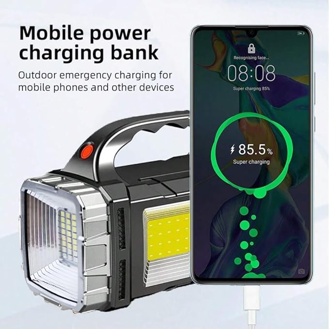 Solar Handheld Flashlights Spotlight Updated Rechargeable Double-Headed High Lumens Camping Essentials Lantern, 2 Light Modes Portable Searchlight