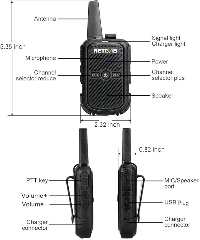 Retevis RT15 Mini Walkie Talkies 3 Pack,Small Portable 2 Way Radios Walkie Talkies,Compact,Walky Talky Rechargeable for Family Warehouse Hiking Camping Gift