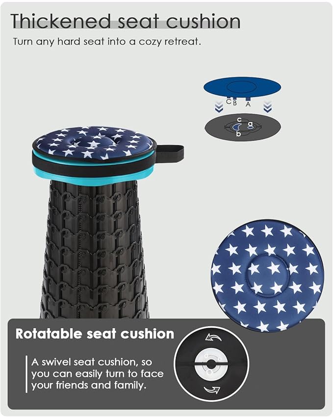 18-inch Heavy Duty Collapsible Stool with Cushion- 800 lbs Capacity, 2.6 lbs Lightweight Portable Folding Stool for Camping, Travel, Music Festivals and Other Outdoor Events