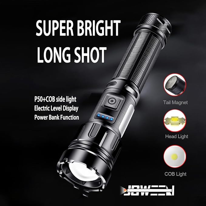 Rechargeable Flashlight, Portable and Super Bright Torch Light with 7 Modes, Power Output Function, IPX5 Waterproof for Outdoor Activities
