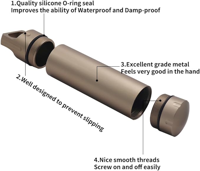 HRX Package Outdoor Waterproof EDC Survival Container Capsule, Airtight Aluminum Pill Bottle Organizer, Match Seal Storage Case,Camping Essentials Emergency Tool
