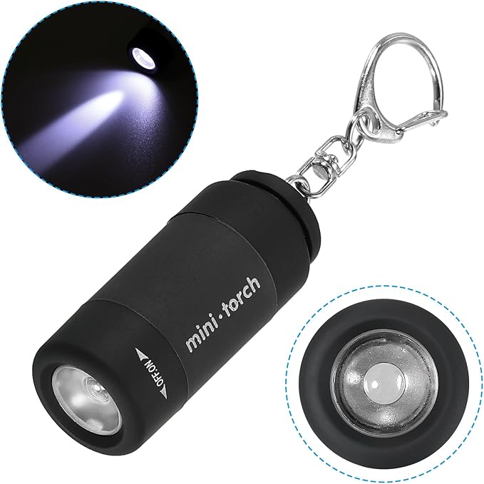 PATIKIL 2.1" Mini Rechargeable LED Keychain Flashlight, EDC Portable Small Torch with USB Charging for Everyday Carry, Black