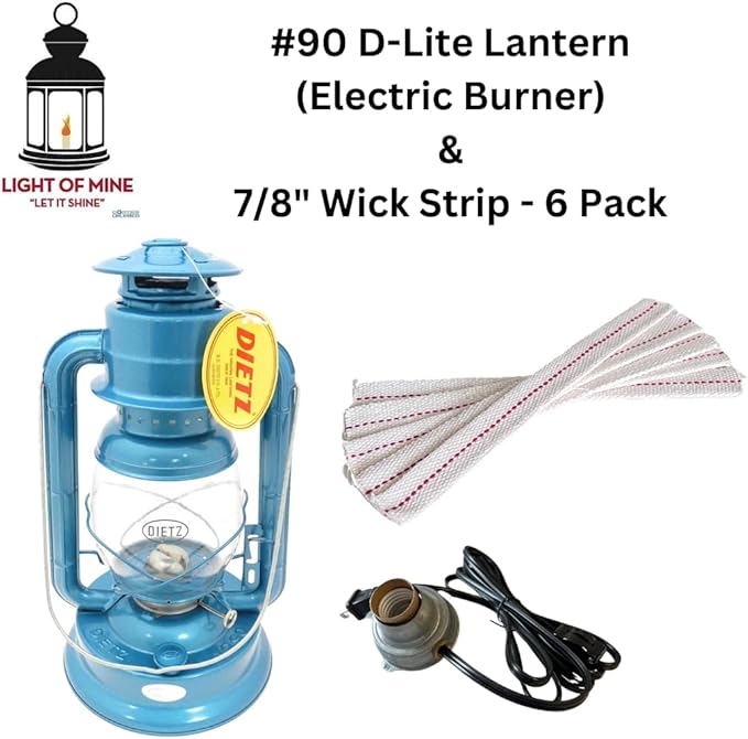 Light of Mine | Dietz #90 D-Lite | Kerosene Oil Lamp | Camping Lantern with ⅞” Wick Strip - 6 Pack (Electric Burner Blue)