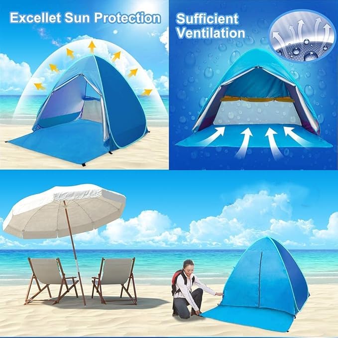 Pop-up Tent and Automatic Instant Portable Cabana Beach, Camping Tent Shade Sun Shelter for Family 2-3 Person Adults Kids Outdoor Activities Camping Fishing Hiking Picnic Touring
