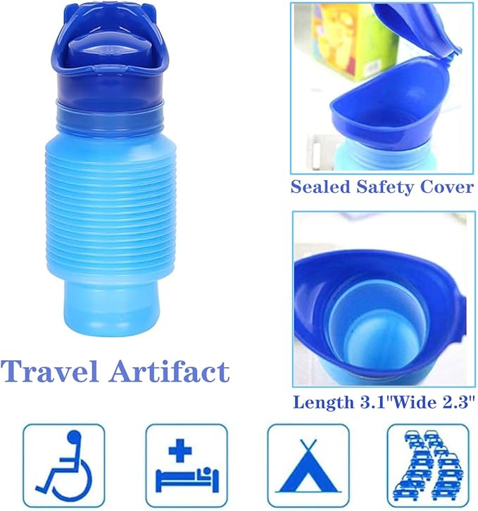 Emergency Urinal for Kids Adult Portable Reusable Outdoor Urinal Potty Pee Bottle, Outdoor Shrinkable Urinal for Travel, Camping, Hiking, Traffic Jam and Queuing-2 Pack 750ml Black and Blue