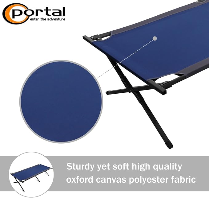 PORTAL Folding Portable Camping Cot, Guest Bed with Carry Bag and Side Storage Organizer, Camping Cots for Adults Sleeping, Away Tent Sleeping Cot Bed, Supports 300 LBS, Blue