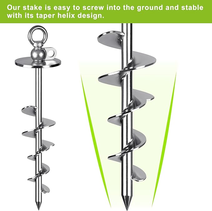 15 Inch Dog Tie Out Stake, Heavy Duty Dog Anchor for Dogs up to 220lbs, No Tangle, Easy to Install and Remove, Ideal for Yard, Camping, and Beach, 1 Pack (Silver)