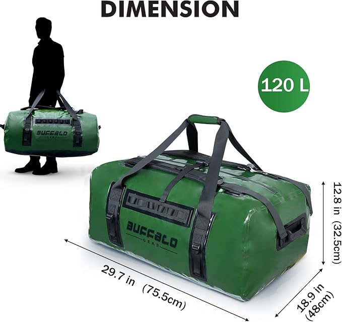 Buffalo Gear Waterproof Duffel Bag Waterproof Duffle Bag 120L Large Dry Bag to Keep Your Gear Dry for Travel Hunting Camping Boating Motorcycling