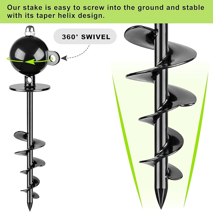 SELEWARE Dog Tie Out Stake Outdoor Anti-Rust Dog Anchor for Large Dogs up to 220 lbs Tie Out Rope Dog Leash 30 ft Long
