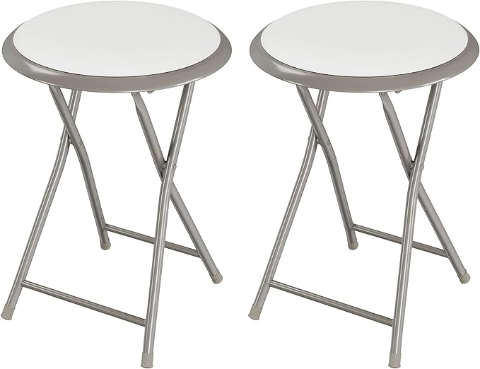 Folding Bar Stool - Heavy-Duty 18-inch Collapsible Padded Round Stool with 300lb Capacity for Dorm, Rec Room, or Game Room by Trademark Home (White)