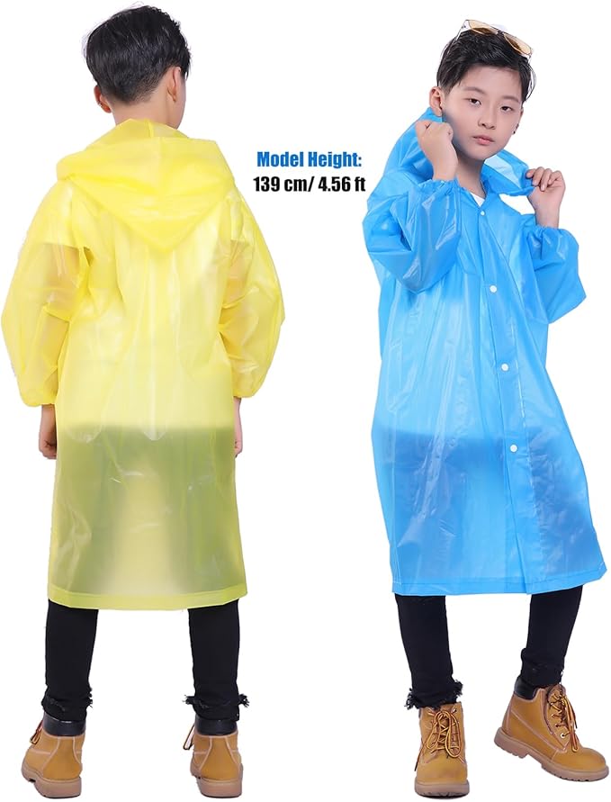 2 Pack Rain Ponchos for Kids, Reusable Kids Rain Jacket with Hood Waterproof Raincoats for Boys and Girls