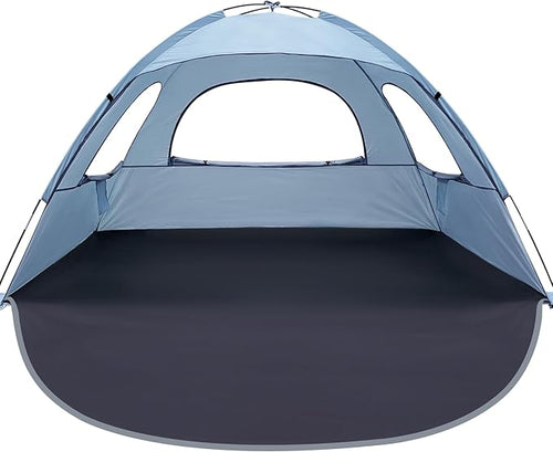 WhiteFang Beach Tent Anti-UV Portable Sun Shade Shelter for 3/4/6/8 Person, Extendable Floor with 3 Ventilating Mesh Windows Plus Carrying Bag, Stakes and Guy Lines