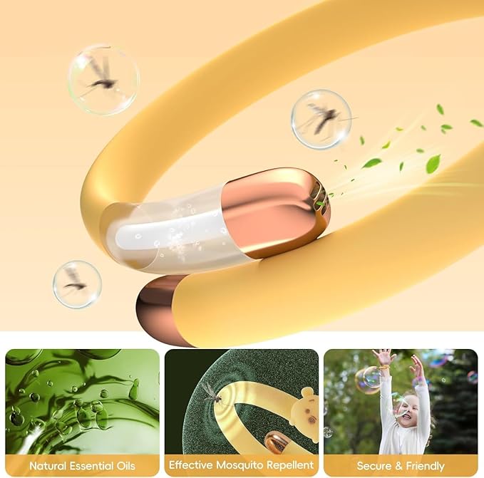 Mosquito Repellent Bracelets for Kids & Toddlers, Reusable Natural Bug Insect Repellent Bands, Waterproof DEET Free Wristband for Outdoor Camping Traveling Essentials (Yellow)