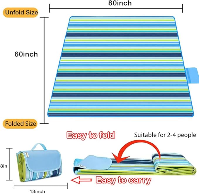 Picnic Beach Blanket, Picnic Mat 80x57in Waterproof Foldable, Family Mat, Portable Large Picnic Blankets for Travel, Hiking, Music Festival…