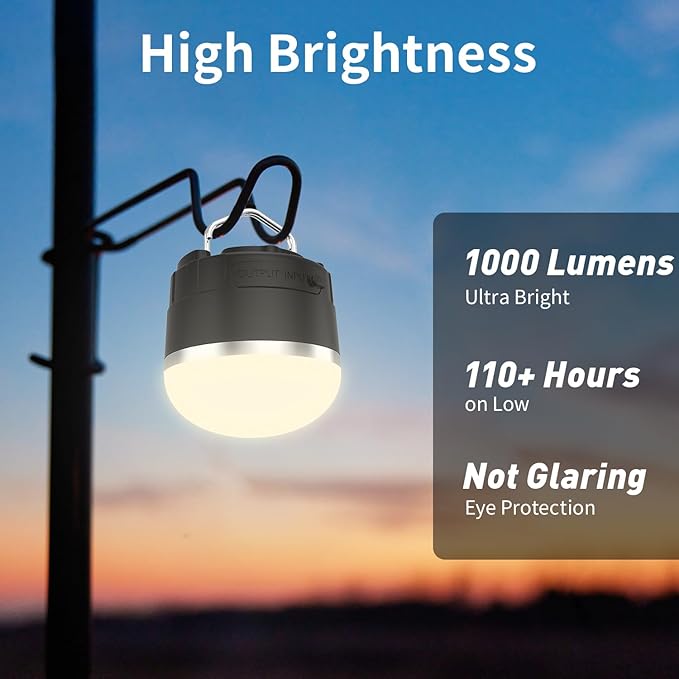 LED Camping Lantern Rechargeable - Portable Camping Light IP65 Ultra Waterproof Dustproof, Tent Light with 4 Lighting Modes Power Bank, Tent Lights for Camping Hiking Emergency Outage Black