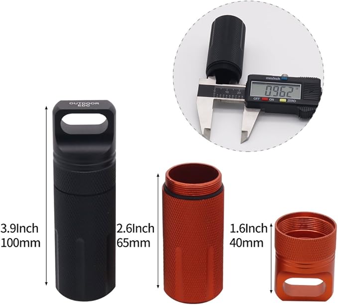 HRX Package Outdoor Waterproof EDC Survival Container Capsule, Airtight Aluminum Pill Bottle Match Seal Storage Case Camping Essentials Emergency Tool (2PCS)