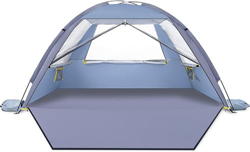 Happy Travel Beach Tent Sun Shelter for 3/4/5/6/7/8 Person, Portable UPF 50+ UV Protection Beach Shade Canopy for Family & Baby, Lightweight & Easy Setup Beach Cabana with 3 Ventilation Mesh Windows