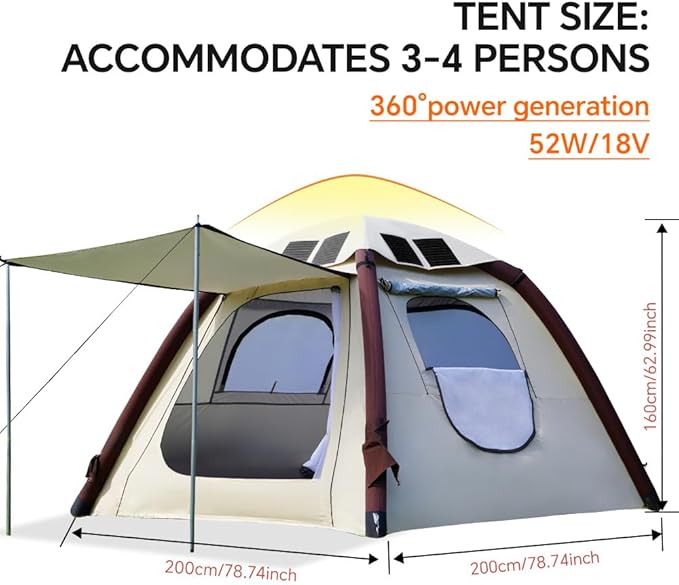 Cow-HQUS Camping Tents 4 Person,3 Minute Easy Set Up Waterproof Tent,Pop Up Tents for Camping, Portable Family Auto-Inflating Instant Tent with Mesh Windows, Large Inflatable Tents for Camping