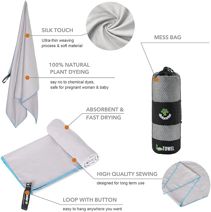 4Monster Camping Towels 3 Size at 1 Pack,Quick Dry Microfiber Towel,Beach Travel Towel Ultra Compact,Soft Gym Towel for Hiking Yoga Travel Sports Backpacking Trip and Pool