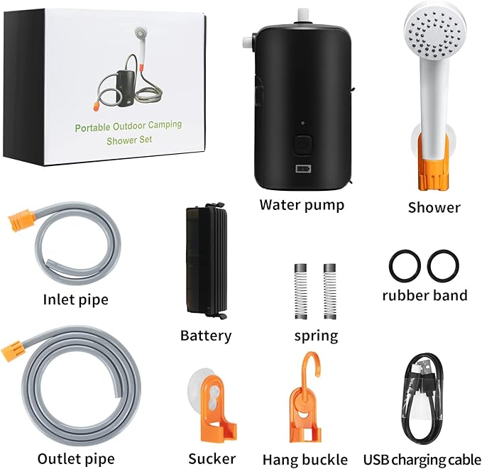 Portable Outdoor Shower, Detachable Battery, USB Charging, 4400mA Battery, with LED Lighting, Battery Camp Shower, Suitable for Hiking/Backpacking, Camping, Travel, Beach, Pets, Watering