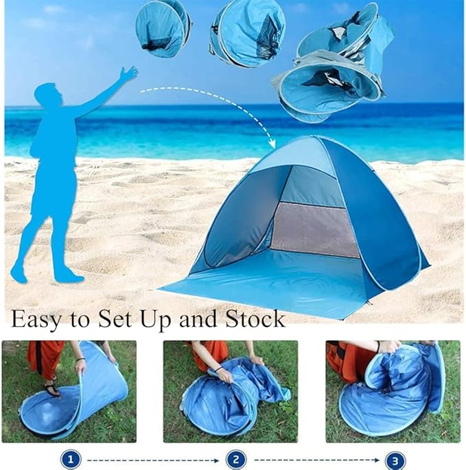 Pop-up Tent and Automatic Instant Portable Cabana Beach, Camping Tent Shade Sun Shelter for Family 2-3 Person Adults Kids Outdoor Activities Camping Fishing Hiking Picnic Touring
