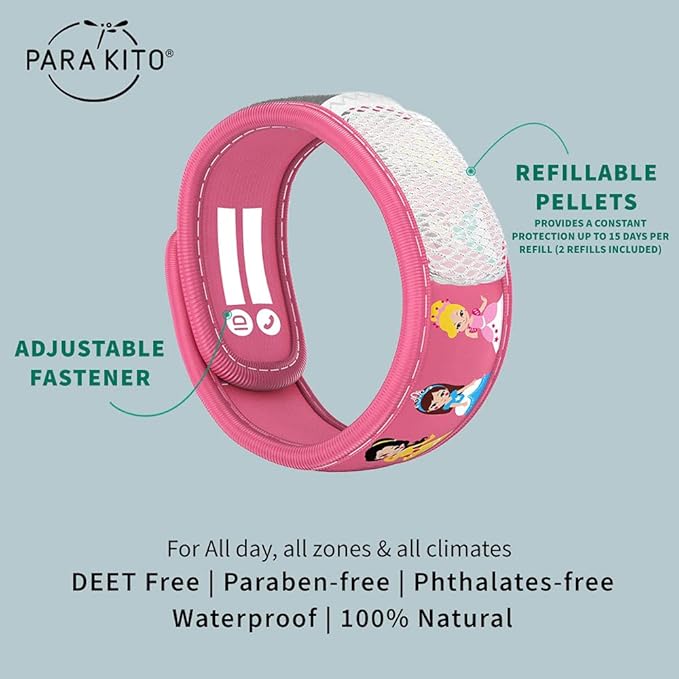 PARA'KITO Bug & Mosquito Bracelets for Kids | Mosquito Spray Alternative | Waterproof, Outdoor Insect Wristband w/Natural Essential Oils | Hiking, Trekking & Camping Accessories (Princess)