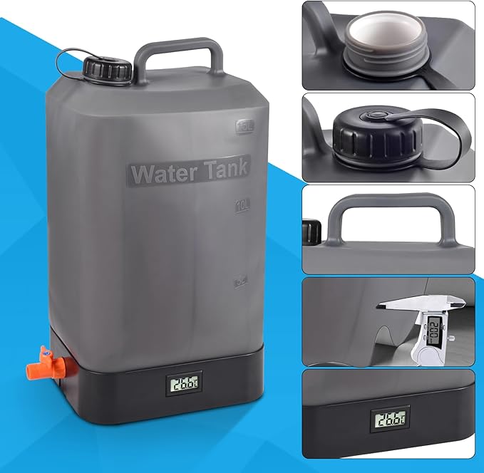 Portable Outdoor Shower, 4.5 Gallon Silicone Water Tank, Battery Powered and with Temperature Display, Solar Heating, Easy to Carry, Emergency Water in The car, Very Suitable for Camping, Beach