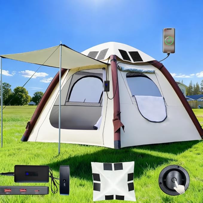 Cow-HQUS Camping Tents 4 Person,3 Minute Easy Set Up Waterproof Tent,Pop Up Tents for Camping, Portable Family Auto-Inflating Instant Tent with Mesh Windows, Large Inflatable Tents for Camping