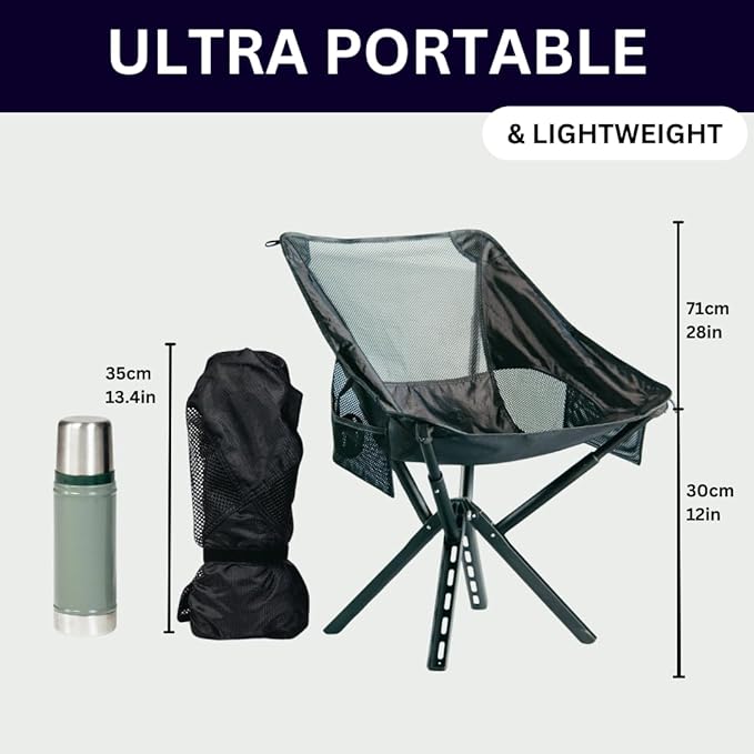 Campster2 Folding Camping Chair – Portable High Chair | 265 Lbs Capacity | Camping Essentials for Beach, Hiking & Car Camping | Compact Outdoor Chair with Carry Bag | Comfortable & Durable (Black)
