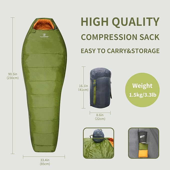 Mountainlodge 3-4 Seasons Shingle Sleeping Bag 15℉ with Inner Pocket for Adult,Perfect for Backpacking,Traveling and Hiking,Including Free Compression Stuff Sack.