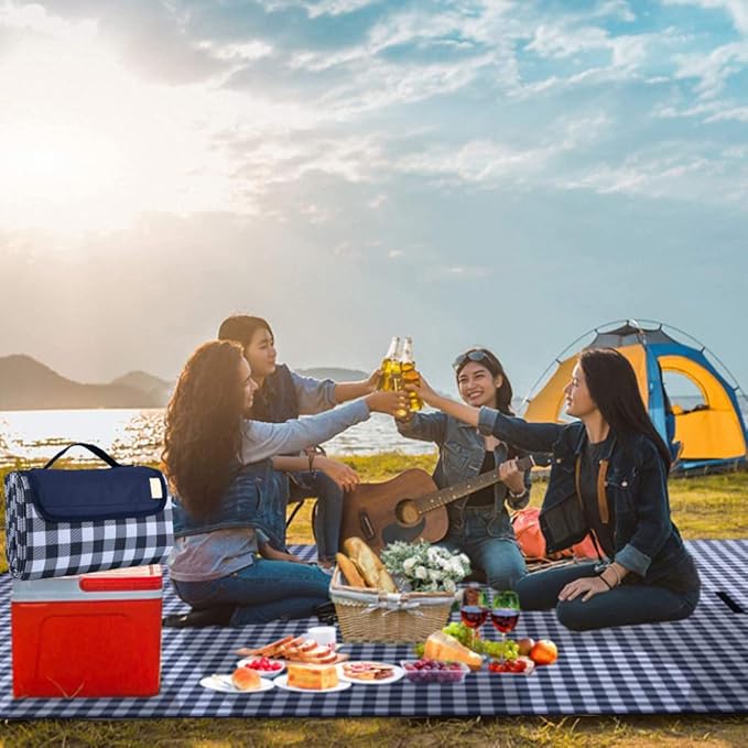 K Y KANGYUN Outdoor Picnic Blankets, Extra Large Beach Blanket, Foldable Lightweight Waterproof Sand Mat, Picnic Blanket 80" x 60" for Beach Camping Hiking Park Patio (Dark Blue, 80x60 inch)