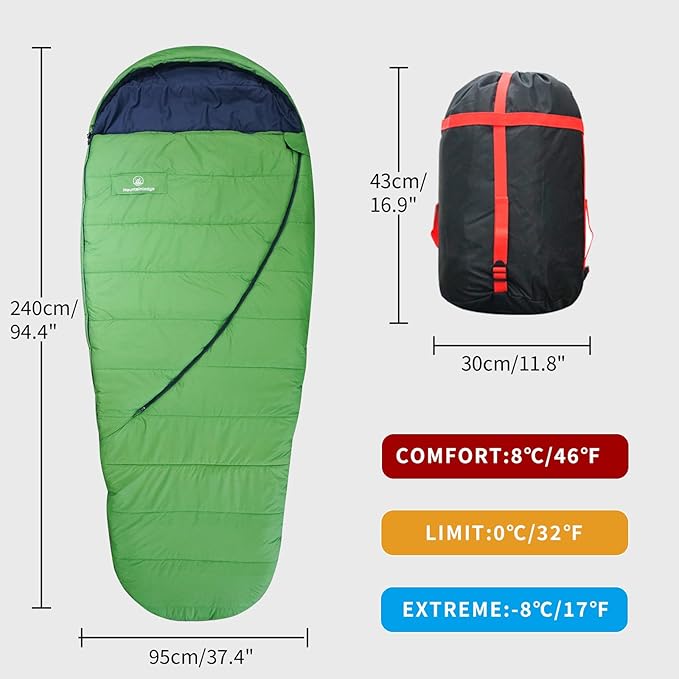 Mountainlodge Balance Sleeping Bag for Adult,Cold&Warm Weather with Compression Sack and Water Resistant for Family Camping,Travel and Car Camping