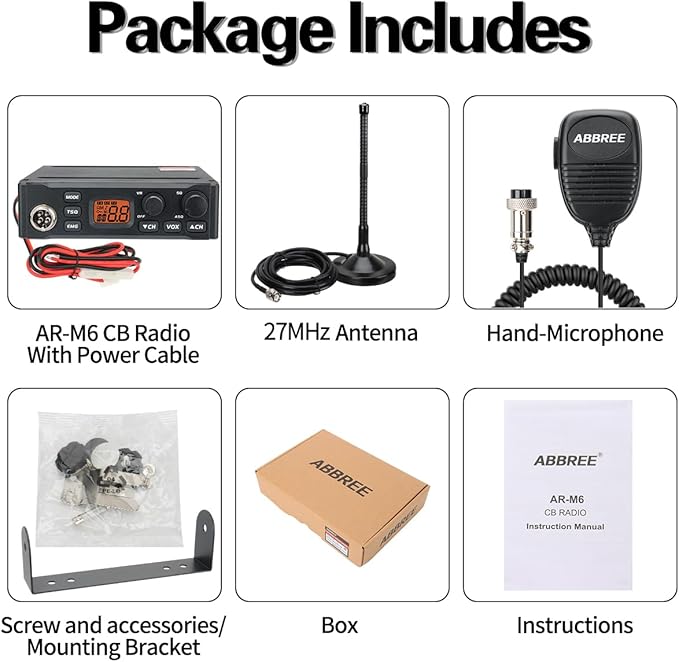 ABBREE CB Radio with Magnetic Mount Antenna for Truckers Long Range AM FM Professional CB Radios,Compact Design,Instant Emergency Channel 9/19,Full 40 Channels,Handheld Mic,LCD Display,VOX