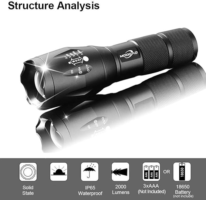MODOAO LED Flashlights High Lumens 6 Pack Tactical Flashlights for Camping, Hiking, Walking,Zoomable Powerful Emergency Flashlights with 5 Modes for Outdoor Use,Handheld Flashlights (6 Pack)