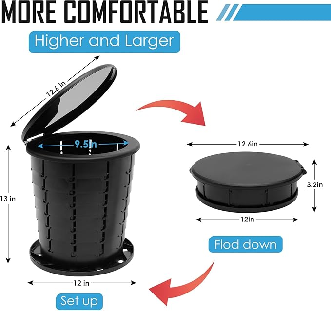 Portable Toilet for Adults, Retractable Camping Toilet, Portable Potty Adjustable Height for Adults Kids with Storage Bag, Foldable Portable Toilet for Indoor, Outdoor, Travel, Car, Hiking, Beach