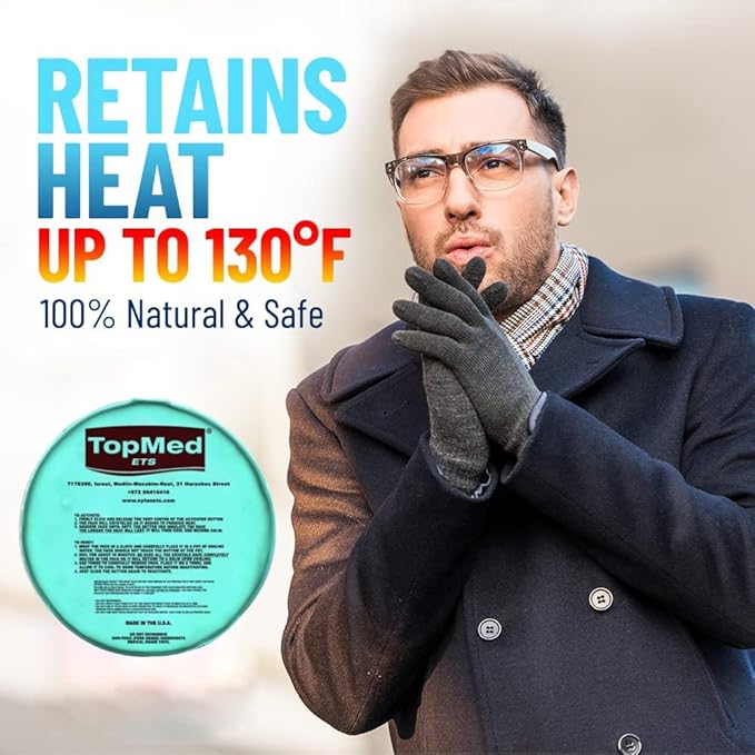 TopMed ETS Instant Reusable Heat Pack, Reusable Hand Warmer, Instant to Go Pocket Hand Warmer for Camping, Hiking, and Pain Relief, One Click Heating